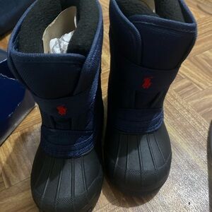Ralph Lauren Navy and Black Kids' Insulated Rain Boots with Red Polo Logo
